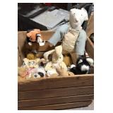 EEYORE, BEAR, RACOON, CAT & BEANIE BABY IN CRATE