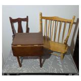 DOLL FURNITURE TABLE, CHAIR, BENCH