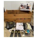WOOD CRATE W/ PHONES