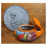 POTTERY RABBIT & GARDEN STONE