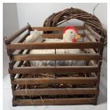 WOOD EGG CRATE W/ CHICKEN