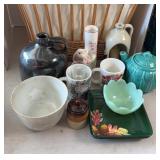 WHISKEY JUG, TEA POT, & MORE IN BASKET