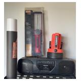 FLASHLIGHTS, SONY BOOMBOX, MAGNETIC DART BOARD