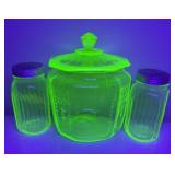 URANIUM DEPRESSION GREEN BISCUIT JAR, SHAKERS
