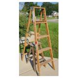 5 FOOT WOOD LADDER & WOOD STEP STOOL
