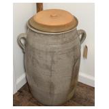 12 GAL SALT GLAZED CROCK DOUBLE HANDLES W/ LID