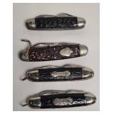 (4) CAMP KNIVES, (1) IS A SCOUT KNIFE