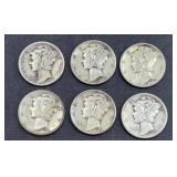 (6) MERCURY DIMES SILVER