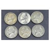 (6) WWII NICKELS WITH SILVER