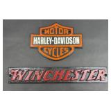CAST IRON HARLEY DAVIDSON & WINCHESTER SIGNS