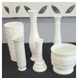 MILK GLASS VASES & PLANTERS