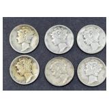 (6) MERCURY SILVER DIMES