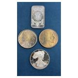 (3) COPPER ROUNDS & (1) BAR 1 OZ