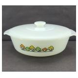 FIRE KING COVERED CASSEROLE SUMMERFIELD FLOWERS