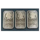 (3) COPPER BARS 1 OZ