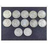 (12) WALKING LIBERTY SILVER HALF DOLLARS