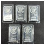 (5) STERLING SILVER BARS 1 OUNCE .999