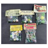 (5) BAGS OF MARBLES, SHOOTERS