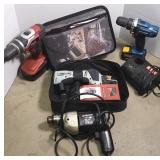 (3) CORDLESS DRILLS, NO CHARGERS, & MORE