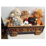 WOODEN TOY WAGON W/ ANIMAL TOYS