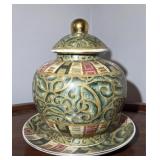 ORIENTAL ACCENT GINGER JAR W/ PLATE
