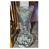 CRYSTAL VASE OF MARBLES & BOWL OF ROCKS