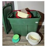 TOTE OF PLASTIC STORAGE CONTAINERS & MORE