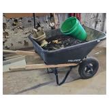 LARGE WHEELBARROW OF MULCH, HAND SEEDER