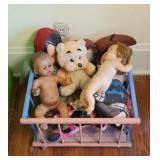 VINTAGE DOLL PLAYPEN W/ DOLLS & MORE