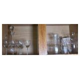 CRYSTAL DECANTER, WINE GLASSES, VASES