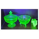 URANIUM GREEN DEPRESSION CANDY DISHES & SHOE