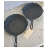 CAST IRON SKILLETS ERIE #7, UNMARKED #8