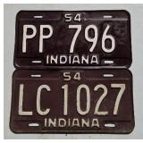 (2) 1954 INDIANA LICENSE PLATES