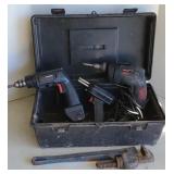 DRILLS, SOLDERING IRON, PIPE WRENCH