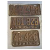 1930, 1934, 1935 INDIANA LICENSE PLATES