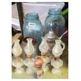 LARGE CANNING JARS & MINI OIL LAMPS