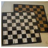 (2) MARBLE LOOK CHESS BOARDS (1) SET OF PIECES