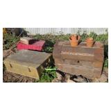 (2) TRUNKS, (2) LARGE STORAGE BOXES & MORE