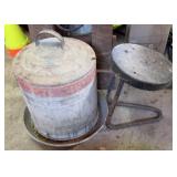 ANTIQUE CHICKEN WATERER & MILK STOOL