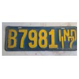 1917 INDIANA LICENSE PLATE