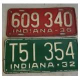 1932 & 1936 INDIANA LICENSE PLATES