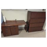 WOOD LATERAL FILE CABINET & SIDE DESK