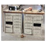 (2) VINTAGE HARDWARE CABINETS W/ WOOD TOPS