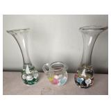 ST CLAIR PITCHER & (2) PAPERWEIGHT VASES, UNMARKED