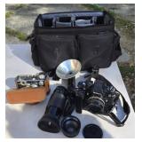 NIKON & ARGUS CAMERAS W/ ACCESSORIES