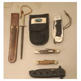 (4) POCKET KNIVES & SHARPENING STEEL