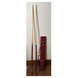 (2) TWO PIECE POOL CUES IN CASE