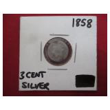 1858 Silver 3 Cent Coin