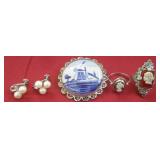 Sterling Silver Brooch, 2) Rings, Clip On Earrings