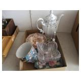 Tea Pot, Glass Candy Dish, Old Glassware